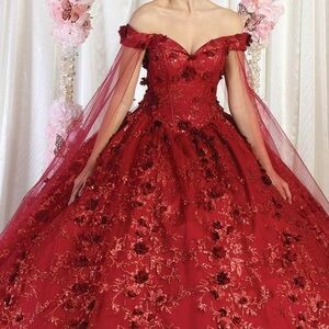 Stunning Red Floral Off-Shoulder quinceañera Dress